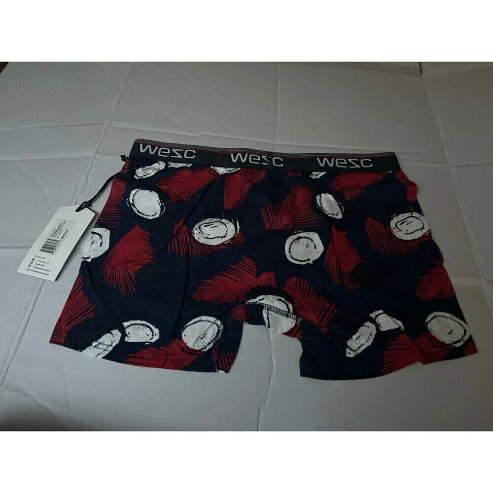 NWT WeSC Men‘s Boxer Brief Underwear Size L Benjamin Coconut Navy Blue Red white